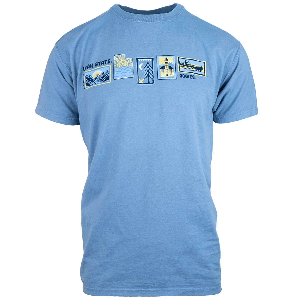 utah state aggies greetings from utah state stamp blue unisex t-shirt